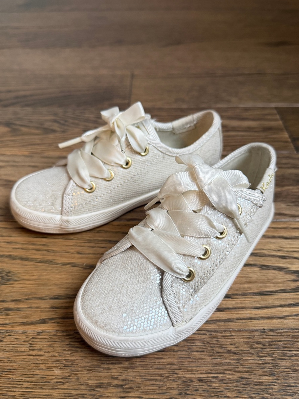 Kate Spade x Keds Kids Glitter Sparkle Sneakers Ivory Size 6.5C